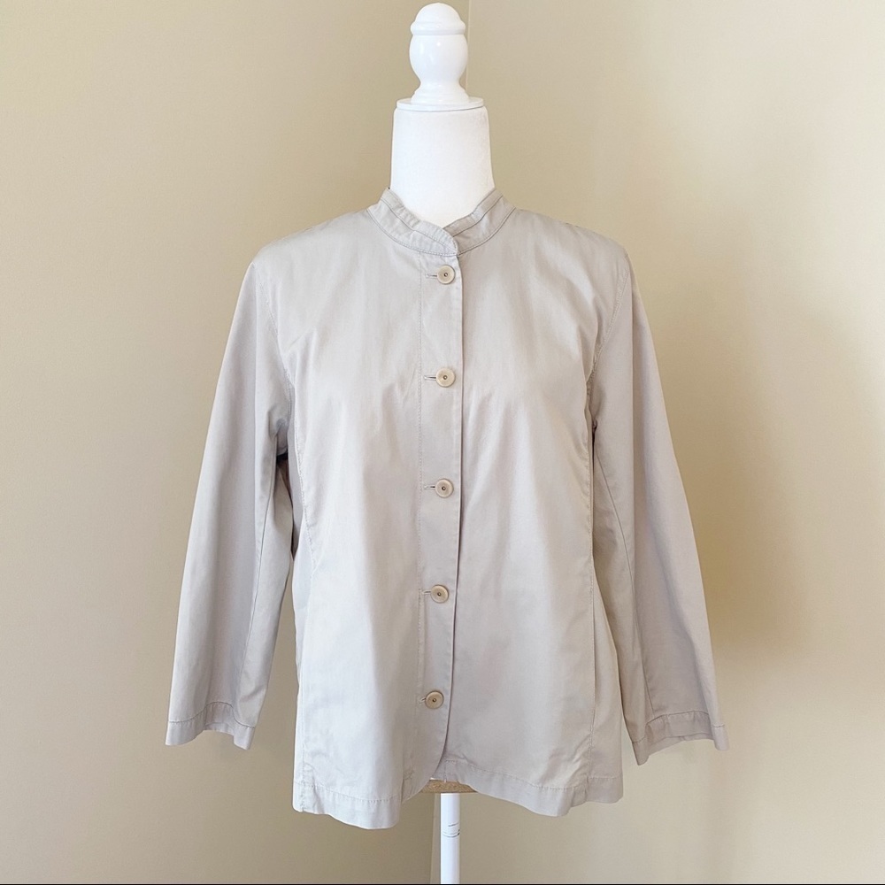 Eileen Fisher Button Front Cotton Tan Jacket - L